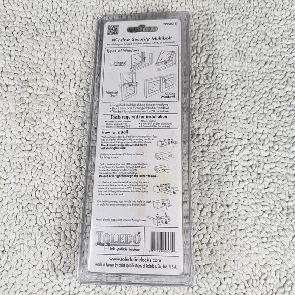 Toledo Window Security Multi Bolt TWS02-S Hinged Casement, Vert. Sash, Sliding - Picture 6 of 10
